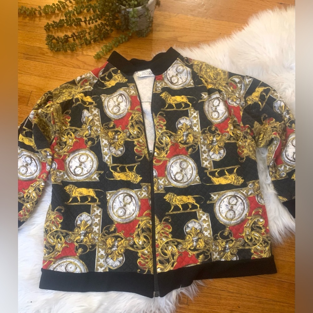 Vintage Baroque Patterned Bomber Jacket - image 3